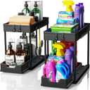 artzon 2 Pack Under Sink Organizers and Storage, 2-Tier Sliding Cabinet Basket Organizer with Hooks, Multi-Purpose Under Sink Organizers and Storage for Bathroom Kitchen