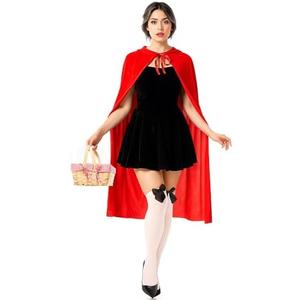 Haysandy 4 Pcs Red Riding Hood Women Adults Red Halloween Party Dress Cape Cloak Stockings Basket for Cosplay Size Large