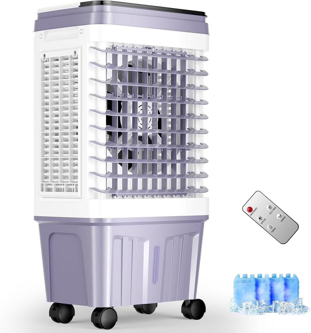 Portable Air Conditioners, 2500 CFM Swamp Cooler with 6.87 Gal Water Tank, 3-Speed Fan, 25 DB Evaporative Air Cooler with 16 FT Remote Control, 120Oscillation, 7.5H Smart Timer, 4 Ice Packs (Gray)