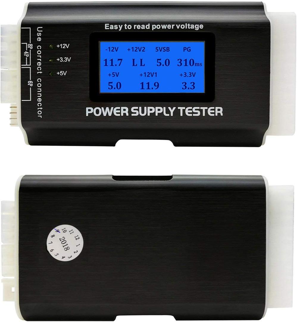 Computer PC Power Supply Tester, ATX/ITX/IDE/HDD/SATA/BYI Connectors Power Supply Tester, 1.8'' LCD Screen (Aluminum Alloy Enclosure)