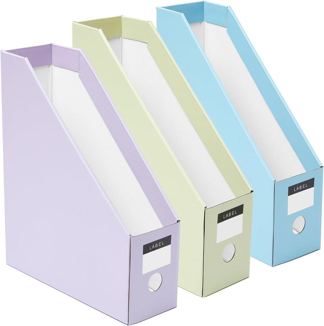 Y YOMA Cardboard File Magazine Holder, Pastel Color, 6 Pack Desktop Binder Holder with Labels Vertical File Storage Foldable Organizer Box, for Office Classroom Home Workspace
