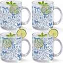 Tioncy 4 Pcs Summer Ocean Coffee Mugs 12 oz Blue Bow Seashell Glass Cups with Handle Costal Beach Coffee Mugs Marine Sea Gifts Drinking Containers for Bachelorette Holiday Party