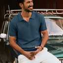 PJ PAUL JONES Mens Polo Shirts Short Sleeve Casual V Neck Ribbed Textured Knit Polo Shirt (XX-Large, Apricot)