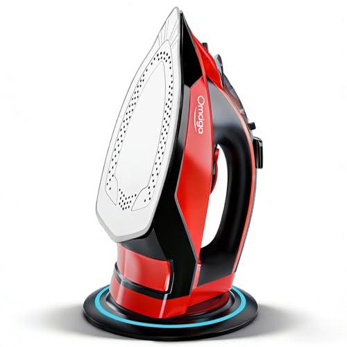 Omaiga 1500W Cordless Iron for Clothes, Wireless Steam Iron with Rapid Heating & Auto Shut Off, for Effective Wrinkle Removal