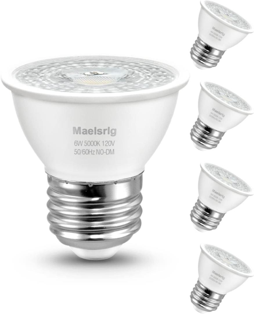 Short Neck Spotlight LED Bulbs, 60W Equivalent, Curio Cabinet Light Bulb, 6W 600lm, Daylight 5000K, E26 Medium Base, Non-Dimmable, 4-Pack