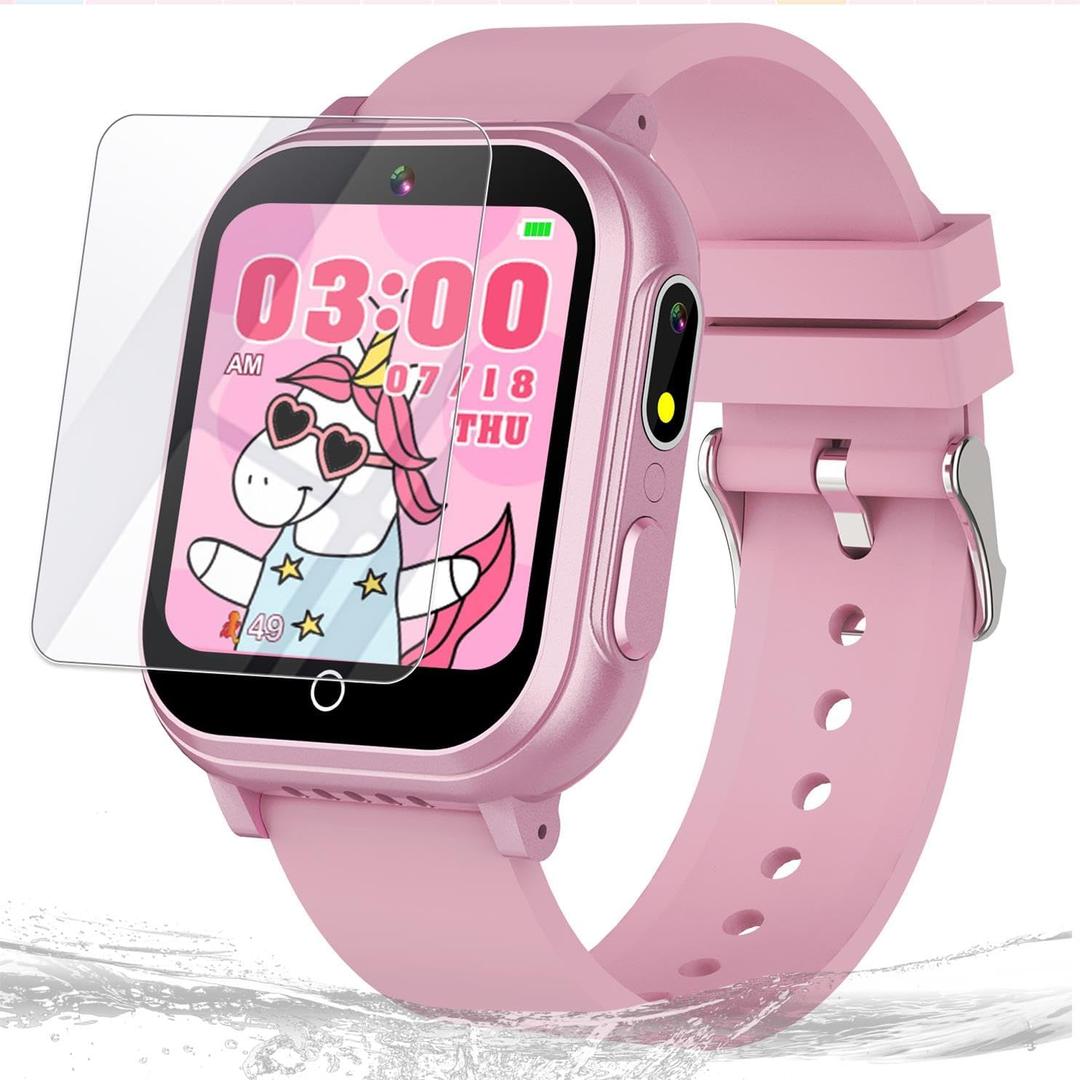 Cosjoype Kids Waterproof Smart Watch, 32 Games HD Touchscreen Kids Watch with Dual Camera Video Music Player Pedometer Flashlight 12/24 hr Christmas Birthday Gifts for Girls Ages 4 5 6 7 8 9 10