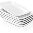 DELLING 8 Inch Rectangular Appetizer Plates, Salad Plates Set, Ceramic Dessert Plates, Small Serving Plates for Salad, Appetizer, Snack, Sushi - Microwave, Oven, and Dishwasher Safe - Set of 6, White