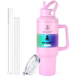 40 oz Tumbler with Handle and Straw or Convert to 40 oz Insulated Water Bottle Fits in Cup Holder. Stainless Steel Metal Water Flask with 2 Lids for Travel,Camping,Gym Sports Coffee Mug Thermal Cup