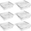 6 Pack 1/2 Size 4'' Deep Clear Food Pans with Lids, Commercial Food Pans Polycarbonate Transparent Food Storage Containers, Stackable Plastic Pan with Capacity Scale, Restaurant Supplies Hotel Pan