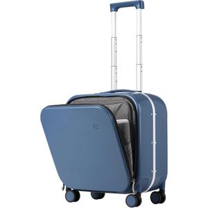 mixi Carry On Luggage, 18 Suitcase with Front Pocket, Travel Luggage Aluminum Frame PC Hardside with Spinner Wheels & TSA Lock and Cover (Not for Underseat), Sapphire Blue