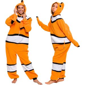 Funziez! Sea Creatures Onesie Lobster, Clown Fish, Hammerhead Shark, Octopus, Squid - Plush Adult Animal Costume Jumpsuit (X-Large, Orange)