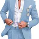 UNINUKOO Linen Suit for Men Summer Wedding 2 Piece Suit Set Peak Lapel Casual Blazer Pants Beach Wear for Men (X-Large, Sky Blue)