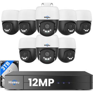 Hiseeu 12MP PoE PTZ Security Camera System, 8 Pcs Wired Cameras