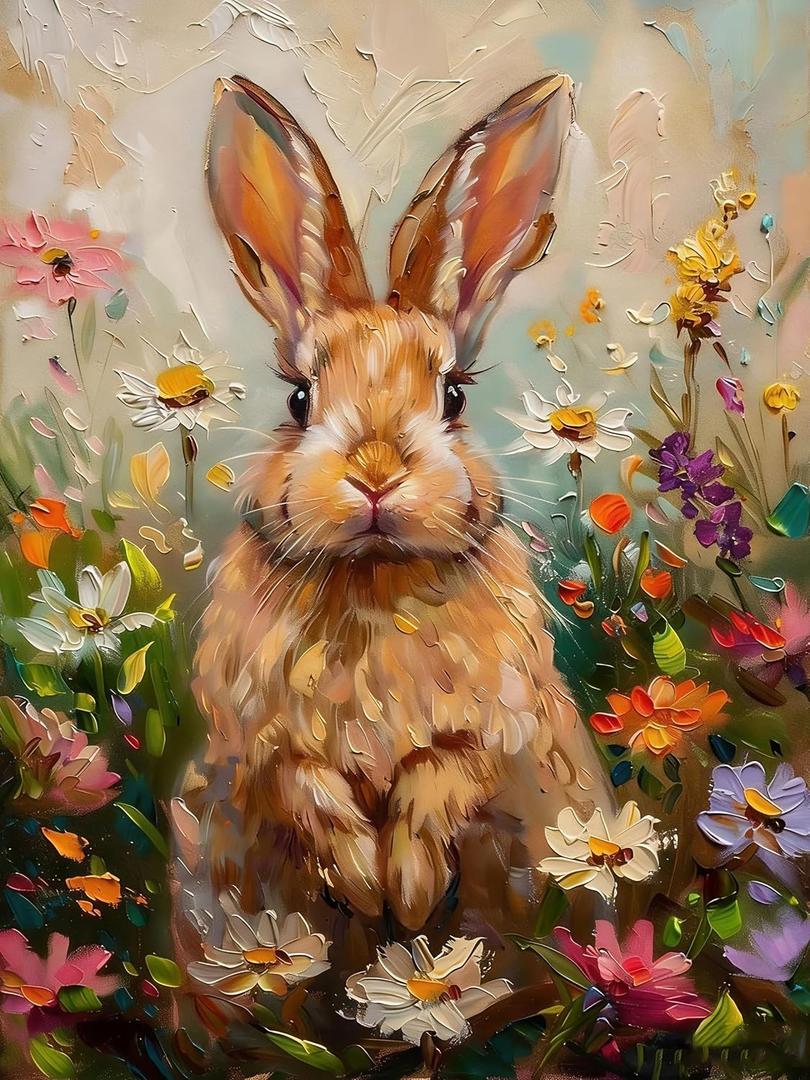 AuraDraw Rabbit Paint by Numbers for Adults - Bunny Adults Paint by Numbers Kits, DIY Acrylic Paint by Number on Canvas, Painting Art Kits for Home Decor 16x20 Inch (Without Frame) (TG007)