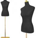 EaseHome Mannequin Body Female Mannequin Torso,Height Adjustable Black Leather Dress Forms for Sewing,Model Display Body Stand with Metal Bracket for Clothing Dress Jewelry Display