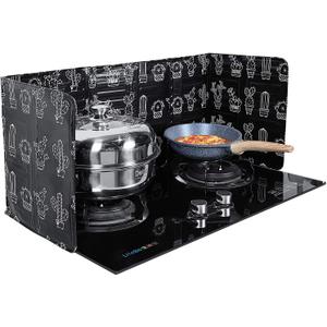 Shappy 2 Pcs 3 Sided Splatter Guard Foldable Grease Splatter Screen for Frying Pan Aluminum Foil Splash Guard for Stove Top Oil Splash Insulation Block Barrier for Cooking Kitchen Restaurant Use (Black)