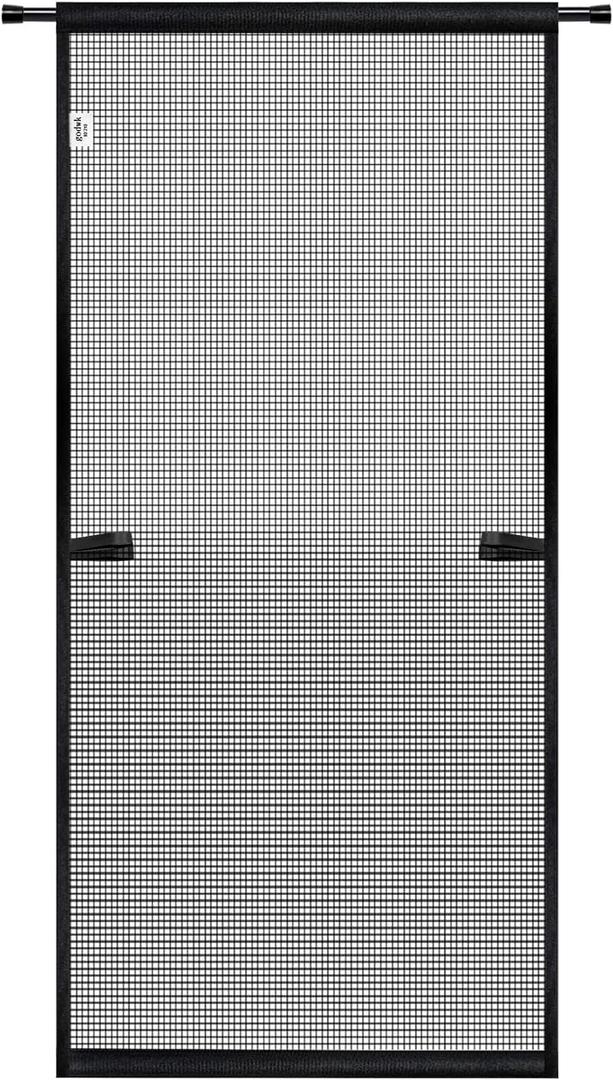 Hanging Screen Door - Fits Door Size 36" x 80" (Curtain Size 38'' x 81''), Sturdy Fiberglass Door Curtain Has Tension Rod&Hook&Loop Two Ways of Use, Heavy Duty Durable Door Screen (Black)