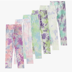 No Brand 6 Pack Girls Printed Leggings Basic Full Length Stretchy Leggings for Kids Soft Pants Girls' Tie-Dye Leggings 7-8Y