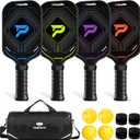 Pickleball Paddles Set of 4, Complete Family Starter Kit 4 Balls (Indoor & Outdoor), 4 Overgrips & Bag, Lightweight Carbon Fiber Rackets for Beginners & Intermediate, Ready to Play Anywhere