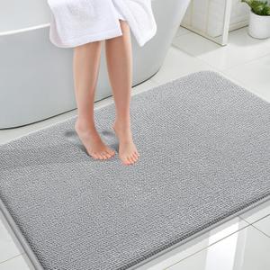 OLANLY Thick Memory Foam Bath Mat Rug 47x32, Extra Soft Absorbent Bathroom Rug, Quick Dry Bath Mats, Non-Slip, Machine Washable Carpet for Bathroom, Tub and Shower, Home Decor Accessories, Light Grey