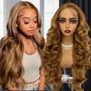 Honey Blonde Highlight wigs Synthetic Lace Front Wig, 13×6 Body Wave Pre Plucked HD Lace Glueless Wigs, Natural Wavy Wig with Baby Hair for Women, 26 Inch Long Wavy Wig Ready to Wear for Daily Party Use (P4/27 highlight)