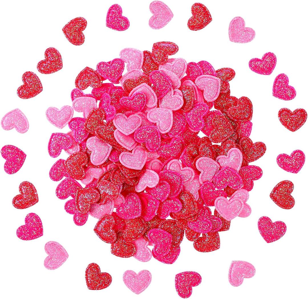 Tatuo 300 Pcs Valentine's Day Felt Hearts Decoration Glitter Felt Hearts Confetti Mini Heart Shapes Decorative Confetti for DIY Crafts Valentines Wedding Party Decor(Red, Rose Red, Pink)