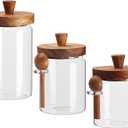Coriario Glass Jar with Lid and Spoon 13&20&24 OZ Coffee Tea Sugar Canister Set of 3 Clear Glass Candy Jars Wooden Lids Wide Mouth Glass Coffee Storage Canister for Food Kitchen