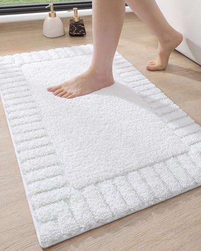 DEXI Bath Mats for Bathroom, 24x36 Soft Absorbent Bath Mat, Washable Microfiber Bathroom Rugs with Non Slip Backing for Shower Floor, White