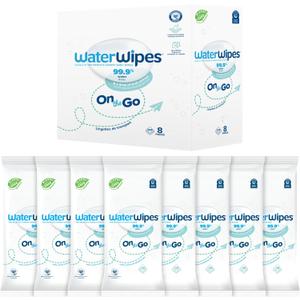 WaterWipes On The Go Wipes, 99.9% Water, 3-In-1 Cleans, Cares, Protects, Unscented & Hypoallergenic, 224 Count (8 Packs), Packaging May Vary