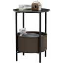 DGSANDGO Round End Table with Fabric Basket, Bedside Table with Storage, Morden Round Nightstand, Samll Side Table for Living Room，Bathroom，Bedroom, Nursery, Laundry, Black