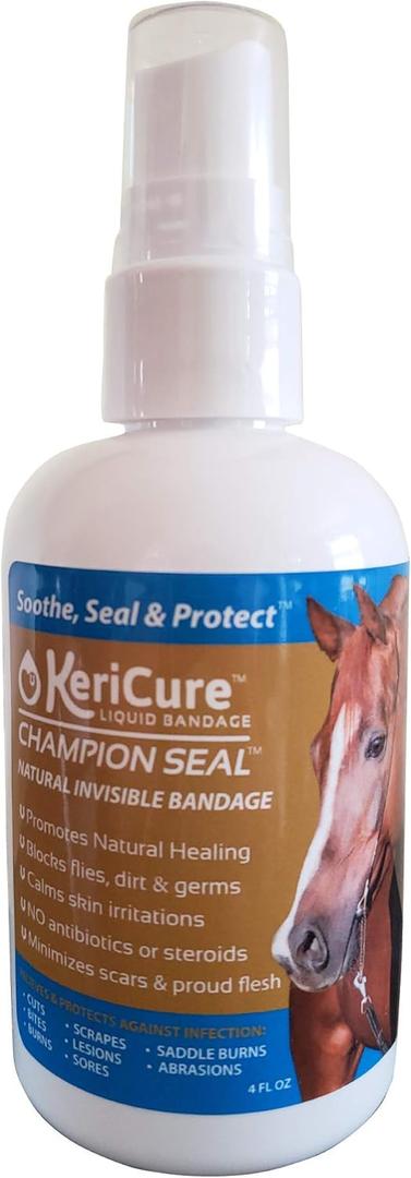 Champion Seal Liquid Bandage for Horses, Livestock & Large Animals - 4oz Spray-On Wound Care - Waterproof, Non-Toxic, Hypoallergenic Formula - Made in USA