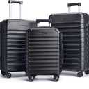 LIGHT FLIGHT Luggage Sets, 3 Piece Durable Suitcase Set with Spinner Wheels, 3 Pcs Hardside Lightweight luggage with TSA Lock, Large Checked Travel Suitcases, 20/24/28 Inch, Black