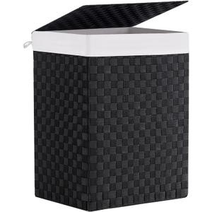 YOUDENOVA Handwoven Laundry Basket Hamper with Removable Liner Bag and Lid, Collapsible Clothes Hamper with Handle, Black, 90L
