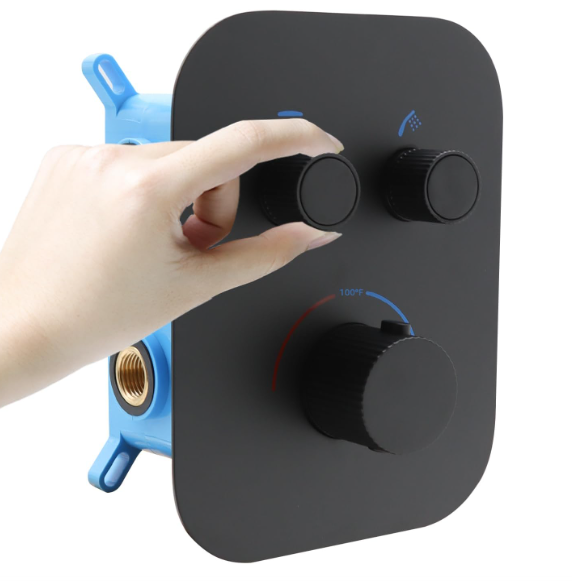 Matte Black 2-Way Thermostatic Shower Diverter Valve Kit - Solid Brass, Adjustable Flow, Temperature Control Mixer Valve - Perfect for Bathroom Renovation