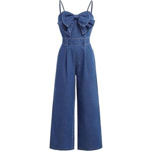 Floerns Girl's Bowknot Sleeveless Overall Denim Jumpsuit Kids Baggy Jeans | Cute, Spaghetti Strap, Dressy Casual, Loose Jeans, 11Y