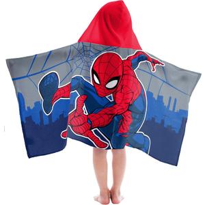 Jay Franco Hooded Bath and Beach Towel  Soft & Cozy 22" x 51" Kids' Cotton Pool Towel, Multicolored - Spiderman