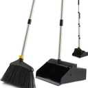 Commercial Broom and Dustpan Set, Broom with Dustpan Combo Set, Outdoor Brooms Sweeping for Floors, Pet Hair, Leaf, Dust Pan Broom Sets for Garage Courtyard Kitchen Home Lobby Indoor