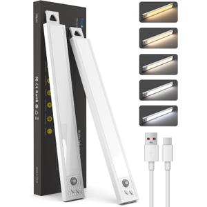 Under Cabinet Motion Sensor Lighting - 24 Inch Wireless Under Cabinet Lighting, Rechargeable with Magnetic Mount, 5CCT Adjustable for Kitchen/Hallway (White, 2-Pack)