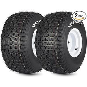 20x8.00-8 Lawn Mower Tire and Wheel, 4 Ply Tubeless Tire, 20x8-8nhs Riding Lawn Mower and Tractor Rear Tire and Wheel Assemblies, 3.5" Offset Hub, 3/4" Borehole, and 3/16" Keyway