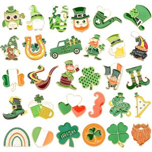 SANNIX 60Pcs St. Patrick's Day Pins, St. Patrick's Day Lapel Pins Green Shamrock Enamel Pin Brooches Assorted Coins Beer Hat Beard Badge Buttons for Irish Souvenir Gift and Backpacks Clothes