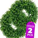 2Pcs 24" Artificial Boxwood Wreaths for Front Door, Aux Round Boxwood Wreath, All Season Indoor Outdoor Decoration for Windows, Porch, Wall, Wedding & Home Decor