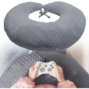 2 Pck Professional Gaming Pillow for Lap; Arm Rest Pillow Lap Pillow with Crochet Support - Eliminate Pain(Grey)