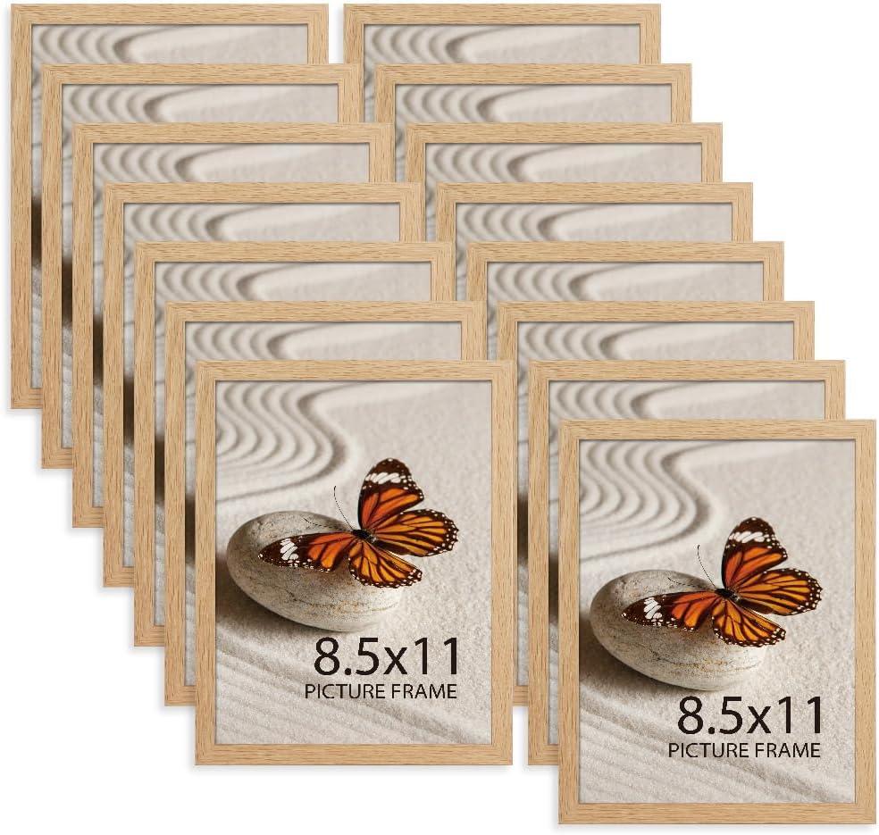 Memory Island 8.5x11 Photo Frames for Wall and Tabletop Display, 8.5 by 11 Natural Wood Grain Picture Frames with HD Plexiglass, Set of 15