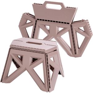 9.2" Foldable Step Stool - 300lb Capacity, Non-Slip Surface | Portable Collapsible Stool Chair for Kitchen, Bathroom, Camping, Fishing | No Assembly Required, Folding Stool, Brown 1 Piece