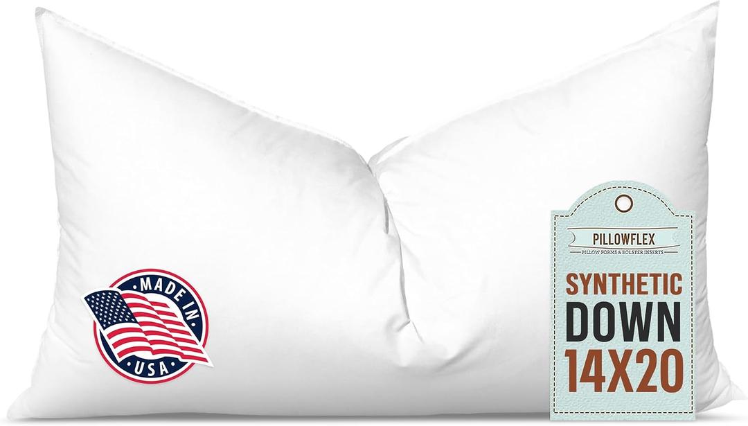 Pillowflex Synthetic Down Pillow Insert - 14x20 Down Alternative Pillow, Ultra Soft, Small Rectangle, Lumbar, Travel, Neck, Sleeping Pillow - 1 Decorative Pillow Form, 14 Inch by 20 Inch