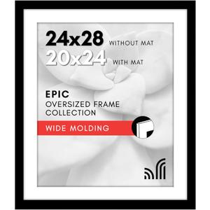 Americanflat 24x28 Picture Frame with Polished Plexiglass - Use as 20x24 Frame with Mat or Display 24x28 Photo Without Mat - Epic Collection - Wide Picture Frames for Wall Display - Black