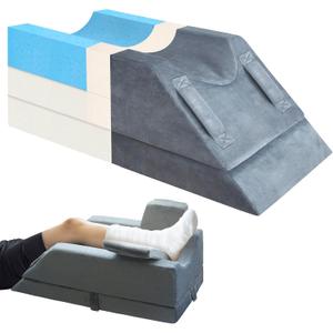 4-Height Adjustable Leg Elevation Pillows for After Surgery, Injuries, or Rest, Memory Foam Leg Pillows for Sleeping with 3 Handles and Insert Pad, Washable Velvet Cover