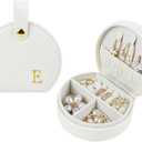 Travel Jewelry Case, Personalized Jewelry Box, Elegant Half-Moon Design with Personalized Golden Initial Case, Personalized Gifts for Women, Jewelry organizer; Personalized Gifts for Women or Friends (E)