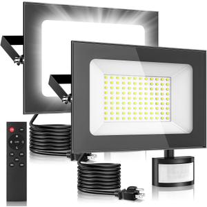 Sararoom 2-Pack 100W LED Flood Lights with Motion Sensor, 10000LM Super Bright Outdoor Security Lights, IP65 Waterproof Plug-in for Garage, Yard, Backyard (6500K Cool White)