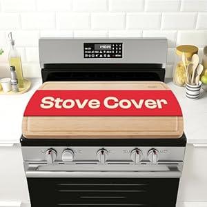 Riveira 30x22 Bamboo Natural Stove Top Covers for Electric Stove & Gas Stove Top Covers for Gas Burners  Large Gas Stove Cover with Handle & Juice Groove  Rustic Stove Covers for Gas Stove Top